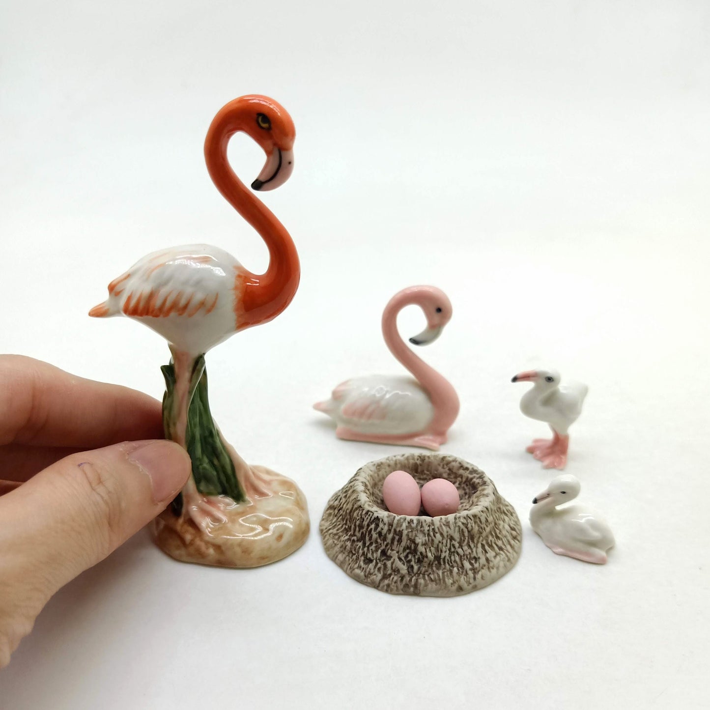 Flamingo Bird Family Ceramic Figurine Miniature Statue