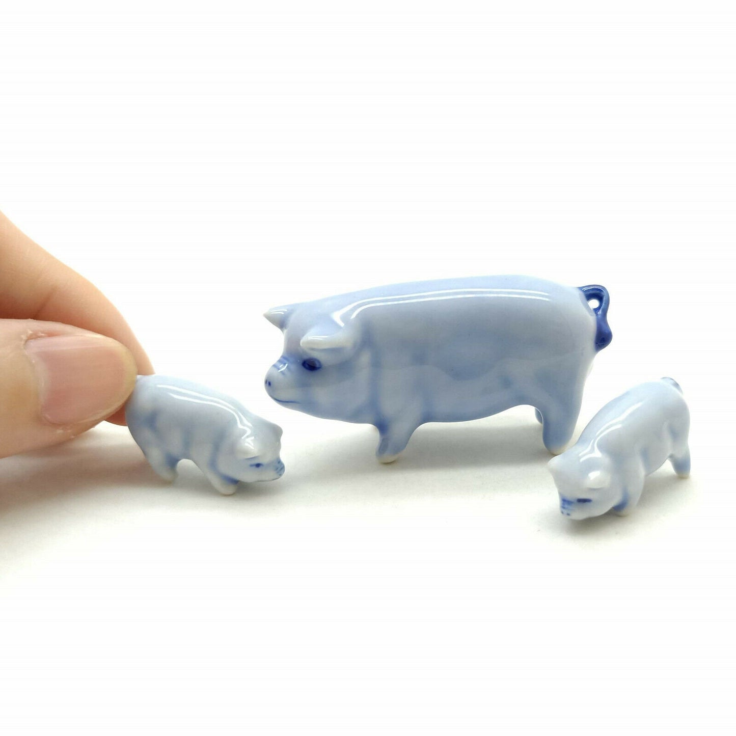 Set of 3 Pigs Figurine Ceramic Miniature Statue