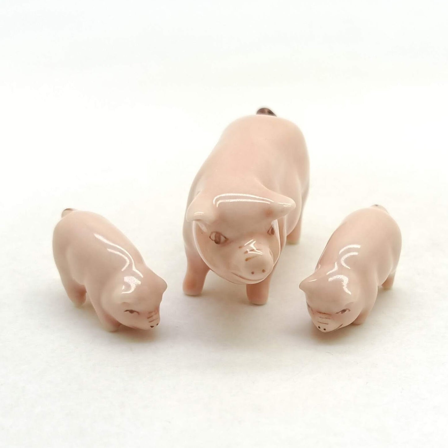 Set of 3 Pigs Figurine Ceramic Miniature Statue