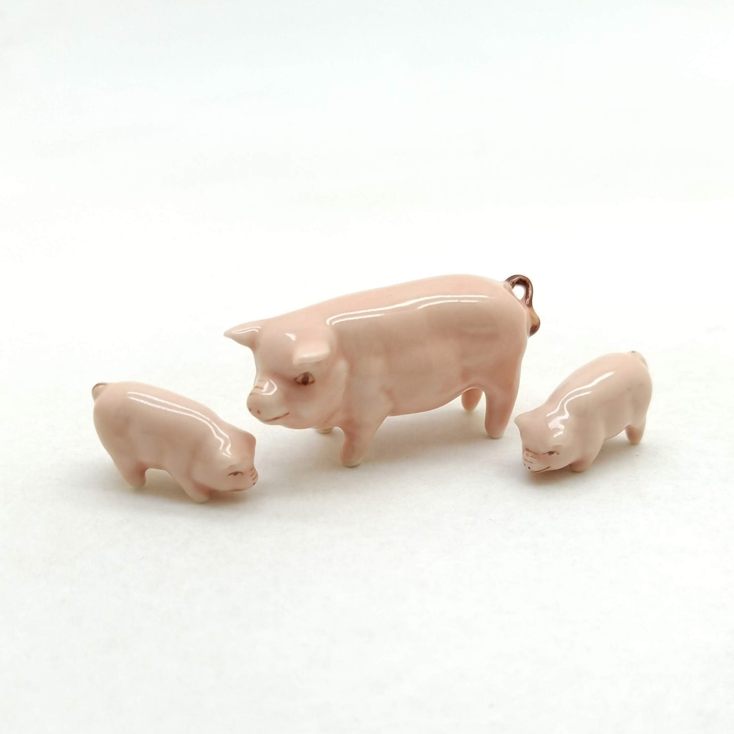 Set of 3 Pigs Figurine Ceramic Miniature Statue