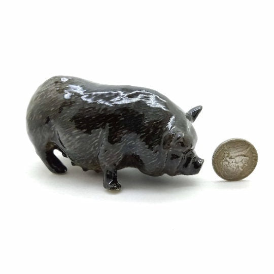 3 Pot-Bellied Kurobuta Pig Ceramic Figurines Statue