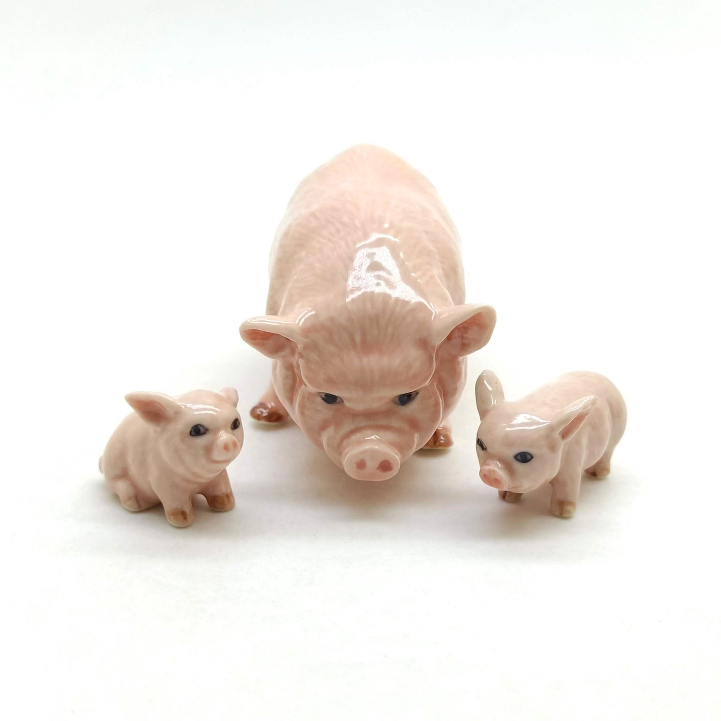 3 Pot-Bellied Kurobuta Pig Ceramic Figurines Statue