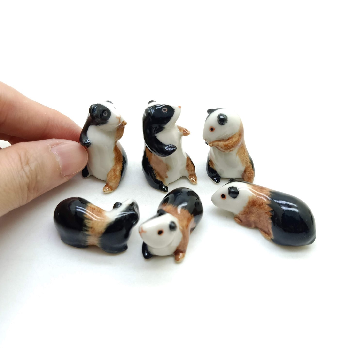 Set of 6 Guinea Pigs Cavies Ceramic Figurine Statue
