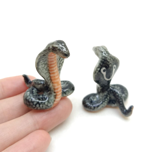 2 Cobra Snake Ceramic Figurines