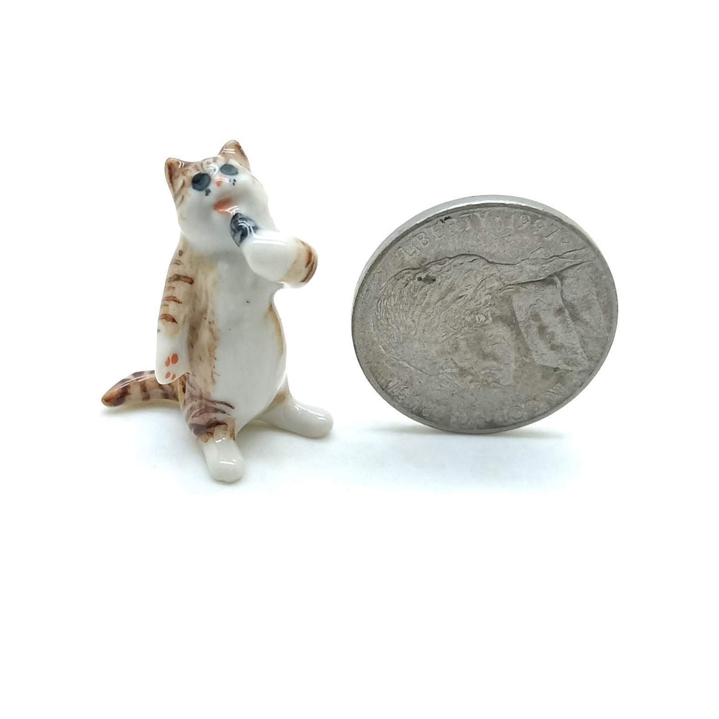 3 Brown Persian Cat Ceramic Figurine Kitten Dollhouse Miniature Statue Musical 1/12