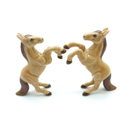 Set of 2 Horse Ceramic Figurine Brown Miniature Statue