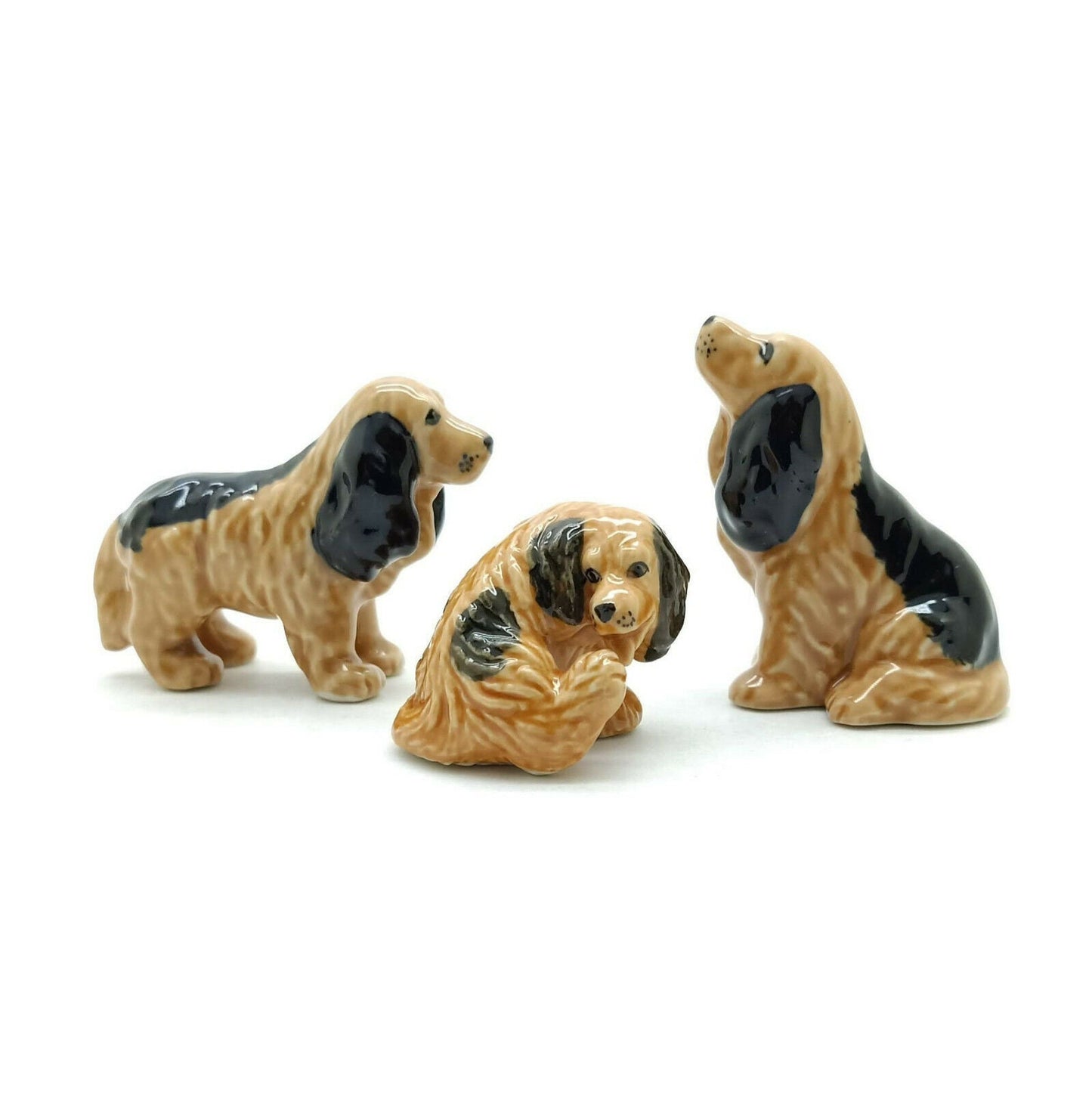 Set of 3 Cocker Spaniel Dog Ceramic Figurine Statue