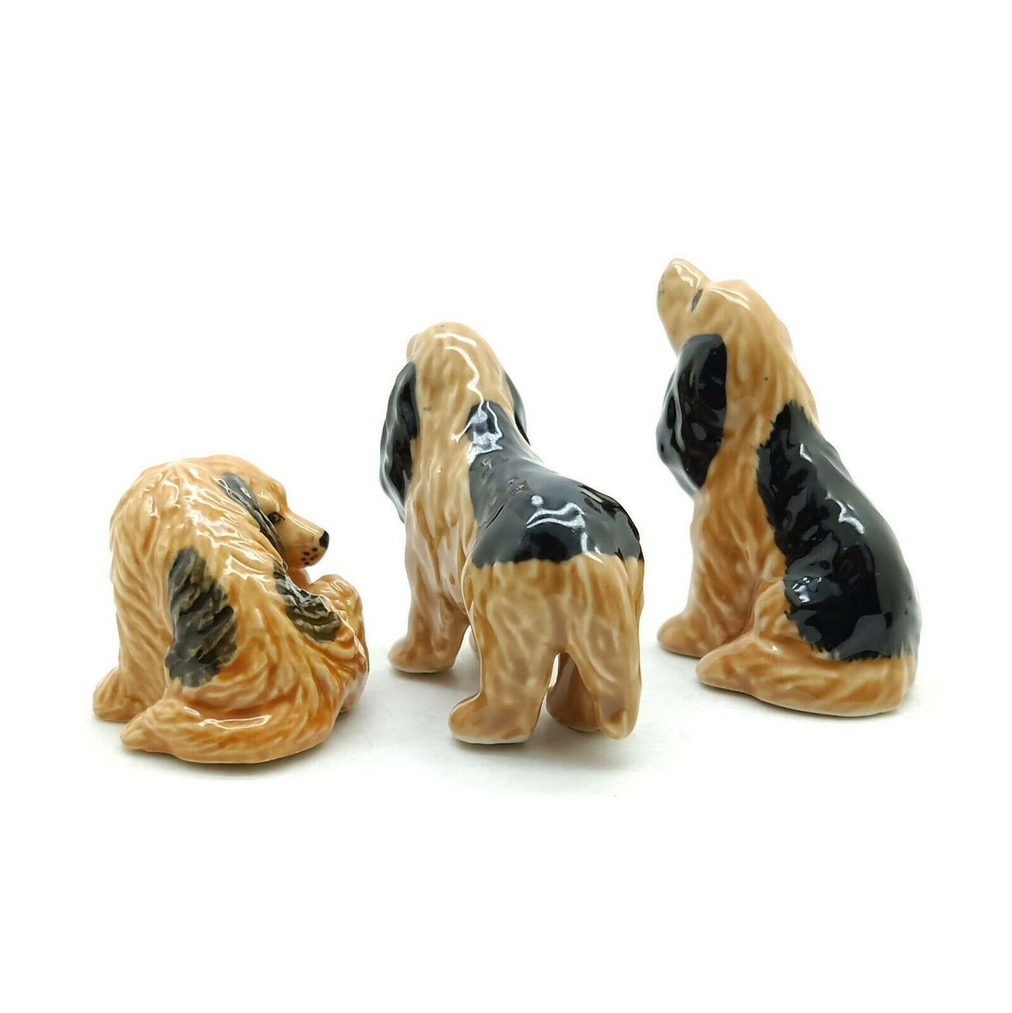 Set of 3 Cocker Spaniel Dog Ceramic Figurine Statue