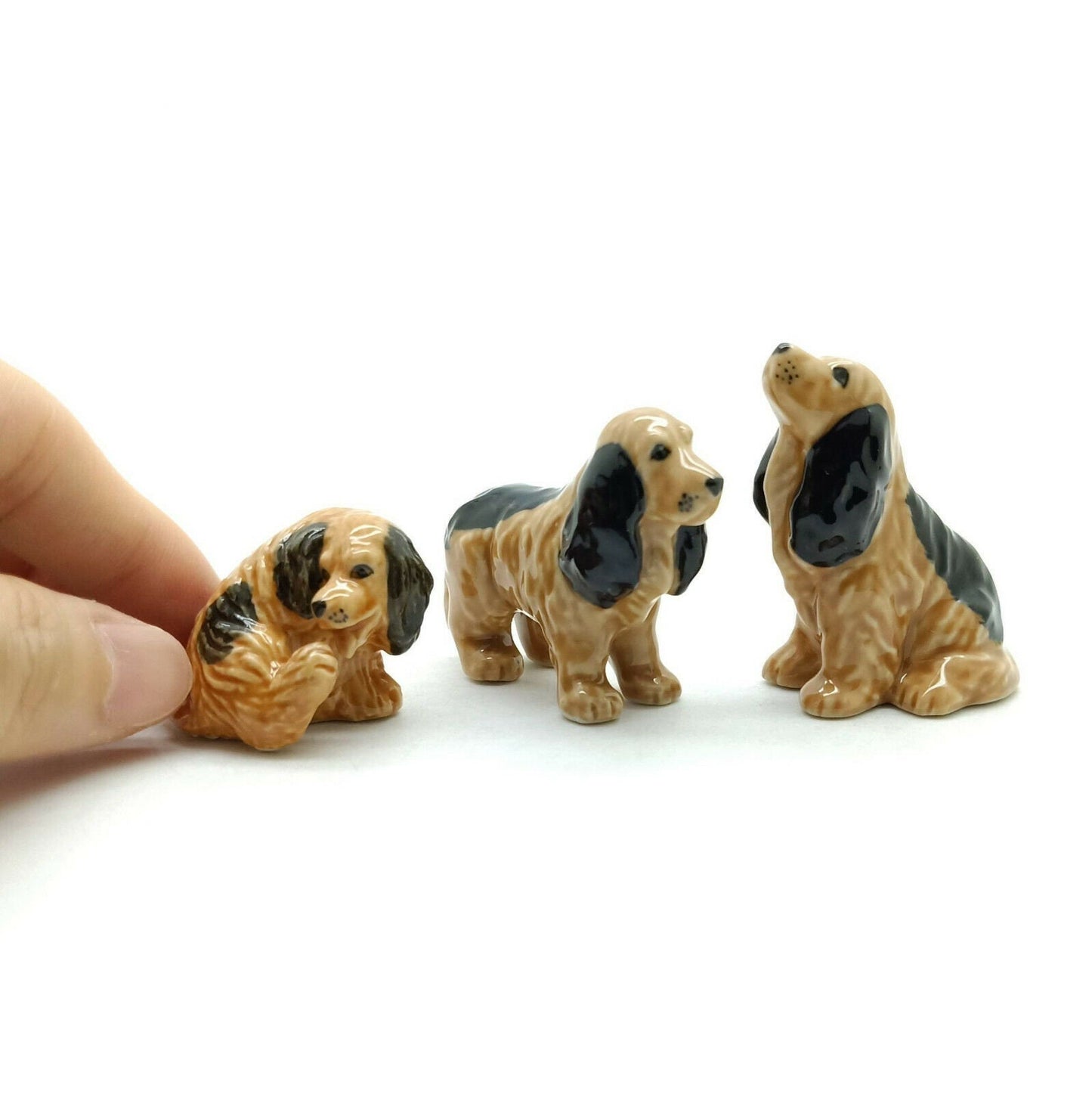 Set of 3 Cocker Spaniel Dog Ceramic Figurine Statue
