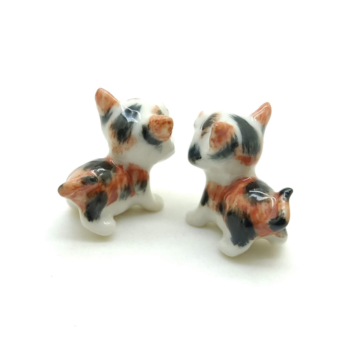 Set of 2 Tiny Kitten Cats Ceramic Figurine Miniature
