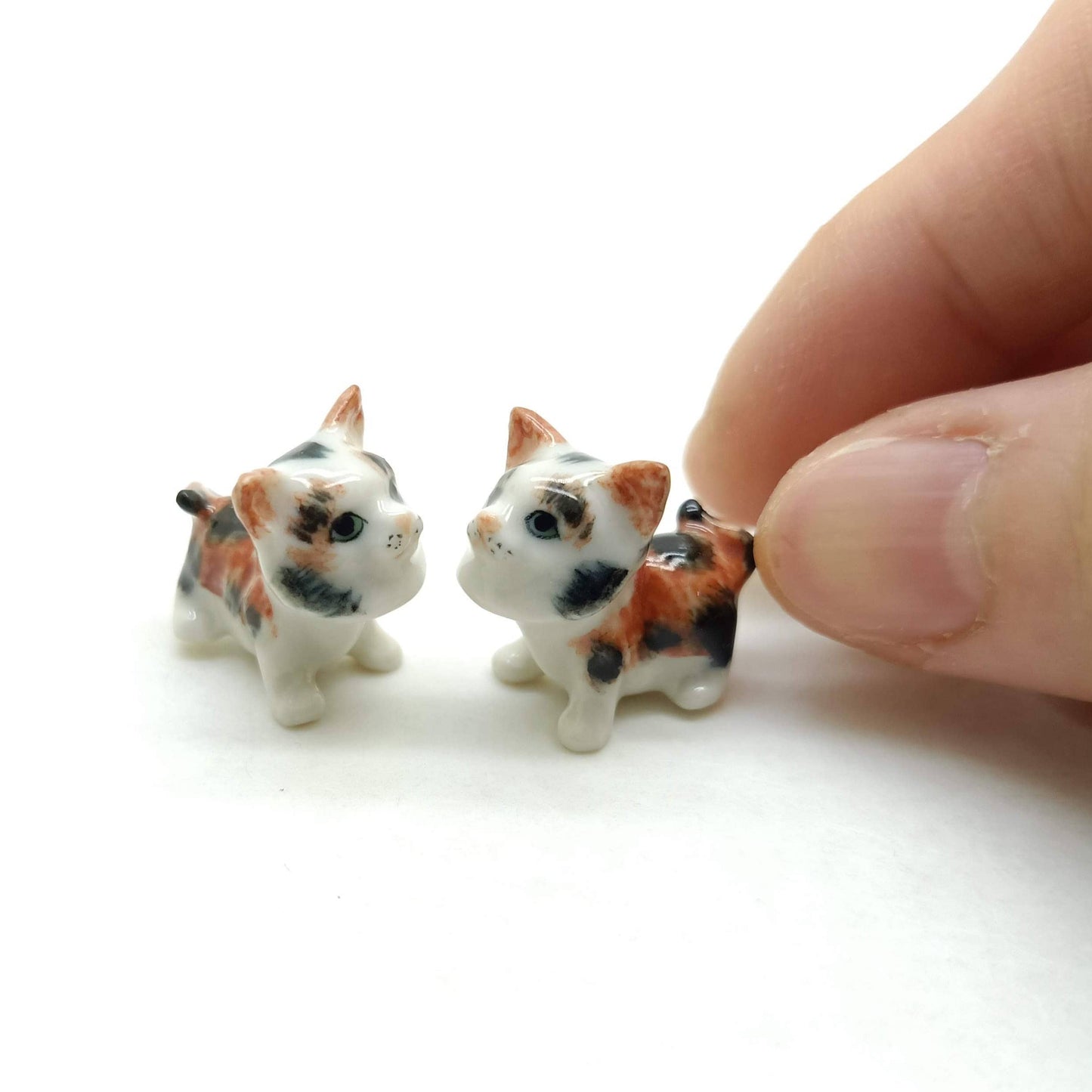 Set of 2 Tiny Kitten Cats Ceramic Figurine Miniature