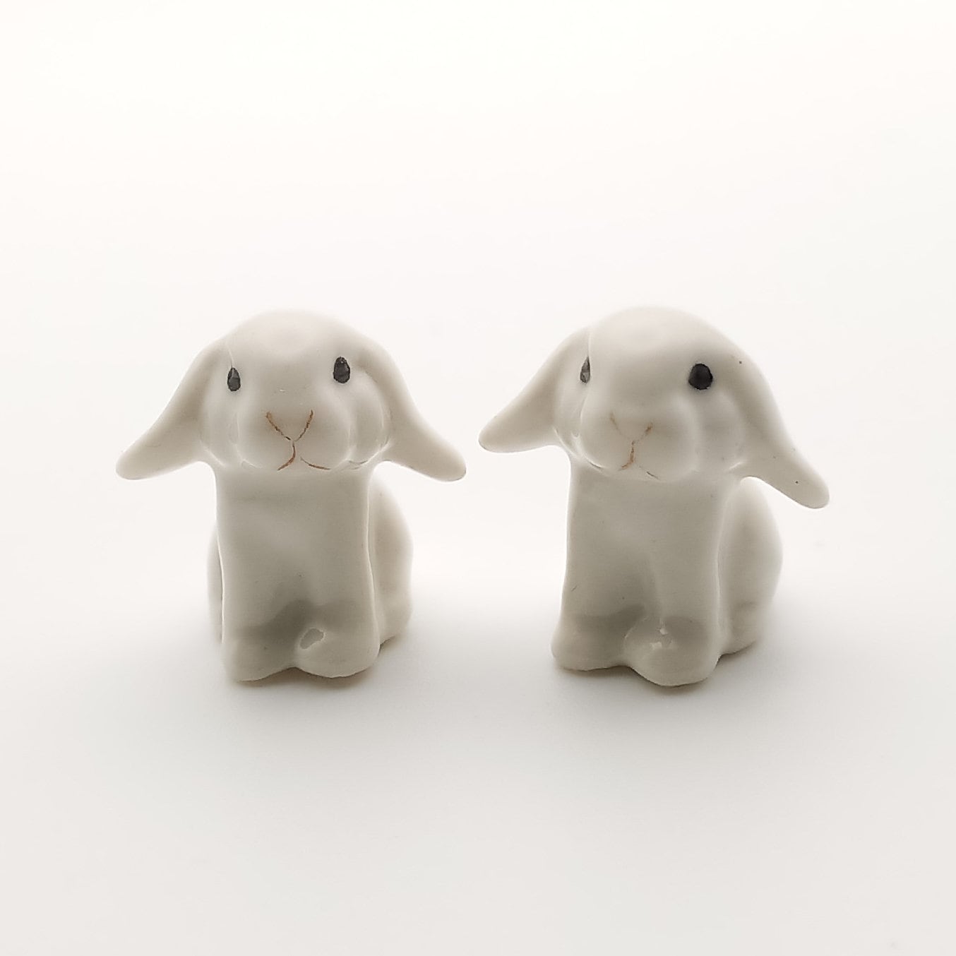 Set of 2 Tiny Rabbit Bunny Ceramic Figurines Miniature Animal Statue, available in 3 colors - Brown, Grey, White | Home Decoration
