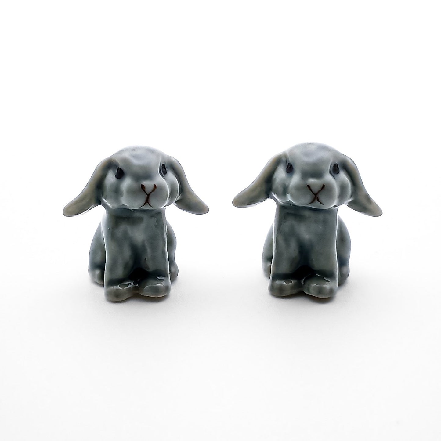 Set of 2 Tiny Rabbit Bunny Ceramic Figurines Miniature Animal Statue, available in 3 colors - Brown, Grey, White | Home Decoration