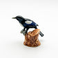 Set of 2 Crow Bird Ceramic Figurine Animal Black Mama & Baby on Trunk Statue
