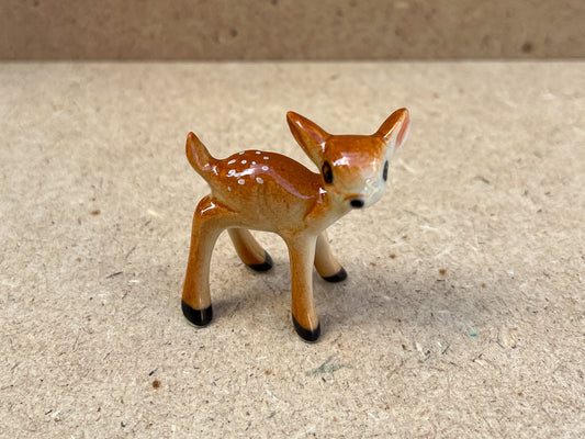 Tiny Ceramic Bambi Deer Figurine, Standing pose, Wild Animal Miniature, Wildlife Fawn Theme Decoration for miniature dollhouse