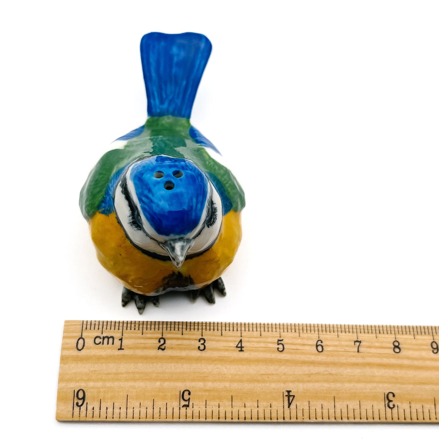 Whimsical Eurasian Blue Tits Ceramic Salt & Pepper Shakers with Optional Glossy Black Tray, Gift for bird lovers, Kitchen Dining Decoration
