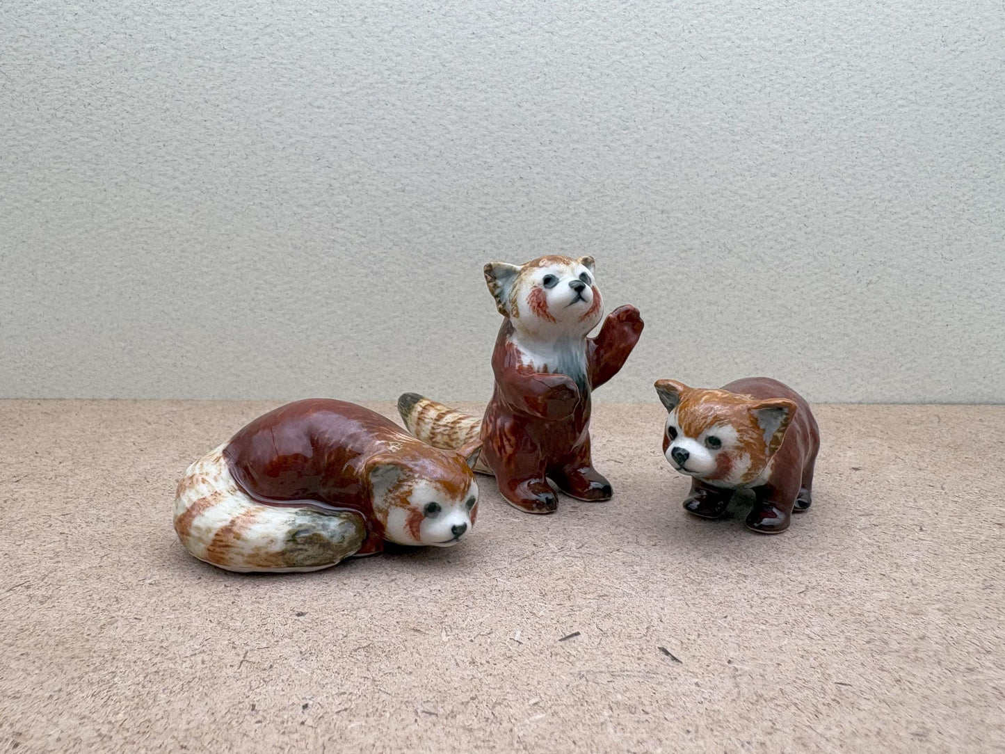 Hand-Painted Ceramic Red Panda Figurine Set: Wildlife Decor