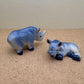 Blue Ceramic Rhino Figurine Set, Safari Animal Decor