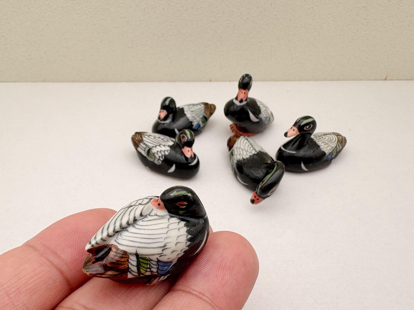 Ceramic Duck Figurines – Miniature Hand Painted Ducks | Colorful Shelf Decor