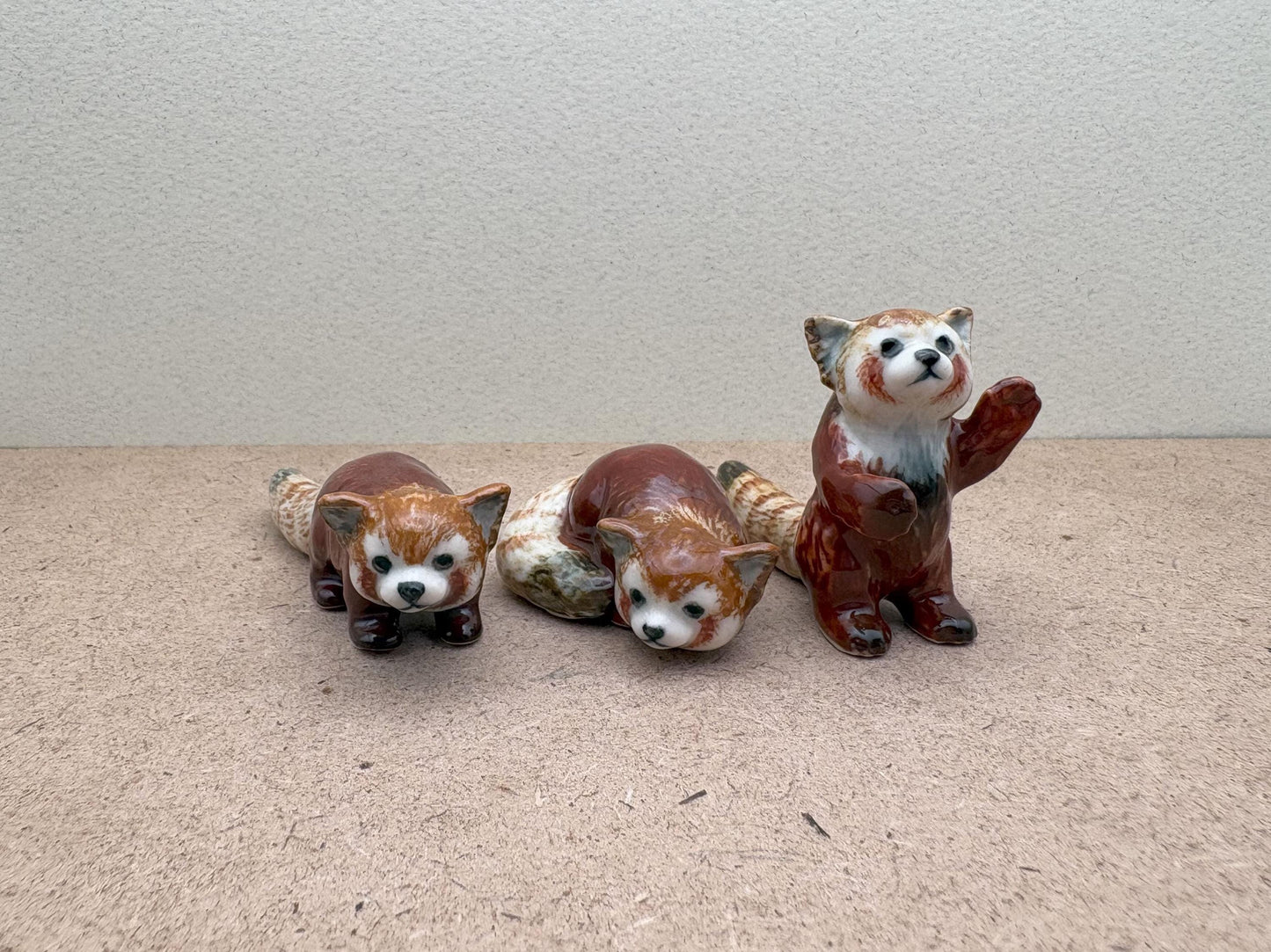 Hand-Painted Ceramic Red Panda Figurine Set: Wildlife Decor