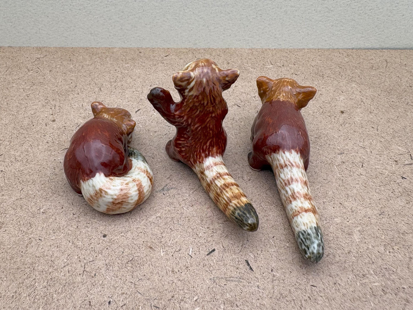 Hand-Painted Ceramic Red Panda Figurine Set: Wildlife Decor
