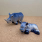 Blue Ceramic Rhino Figurine Set, Safari Animal Decor