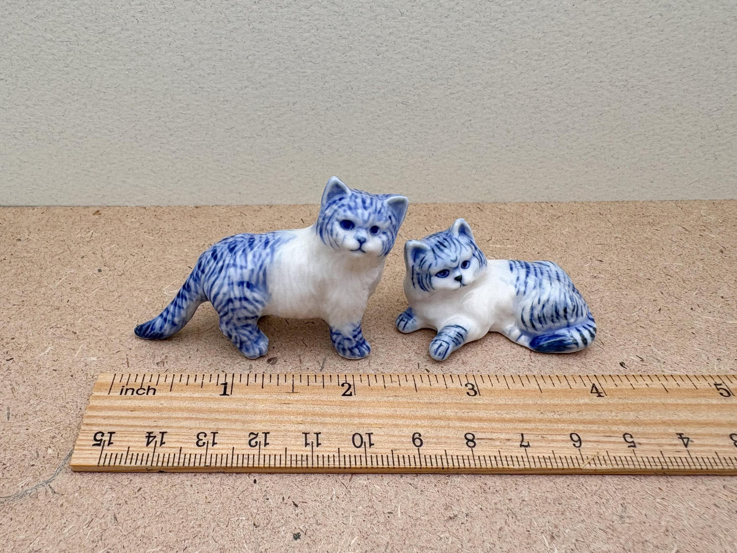 Handcrafted Blue & White Porcelain Cat Figurine: Collectible Ceramic Kitty