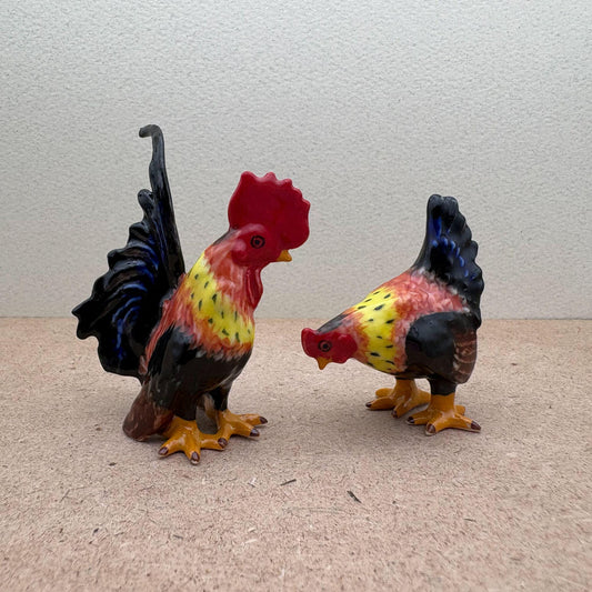 Ceramic Roosters Figurines: Colorful Farmhouse Decor Set