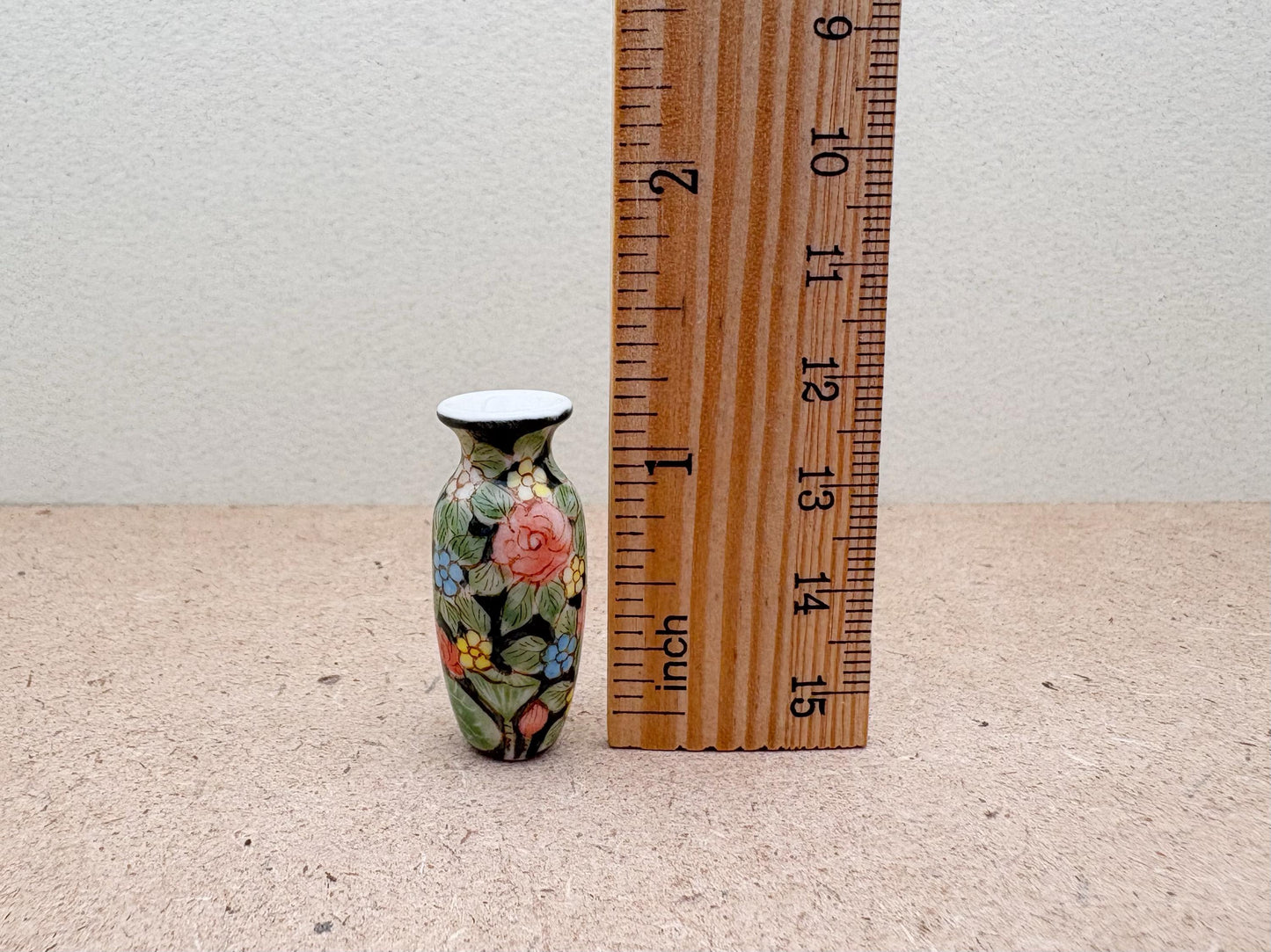 Hand-Painted Miniature Ceramic Floral Vase: Dollhouse Decor, Gift