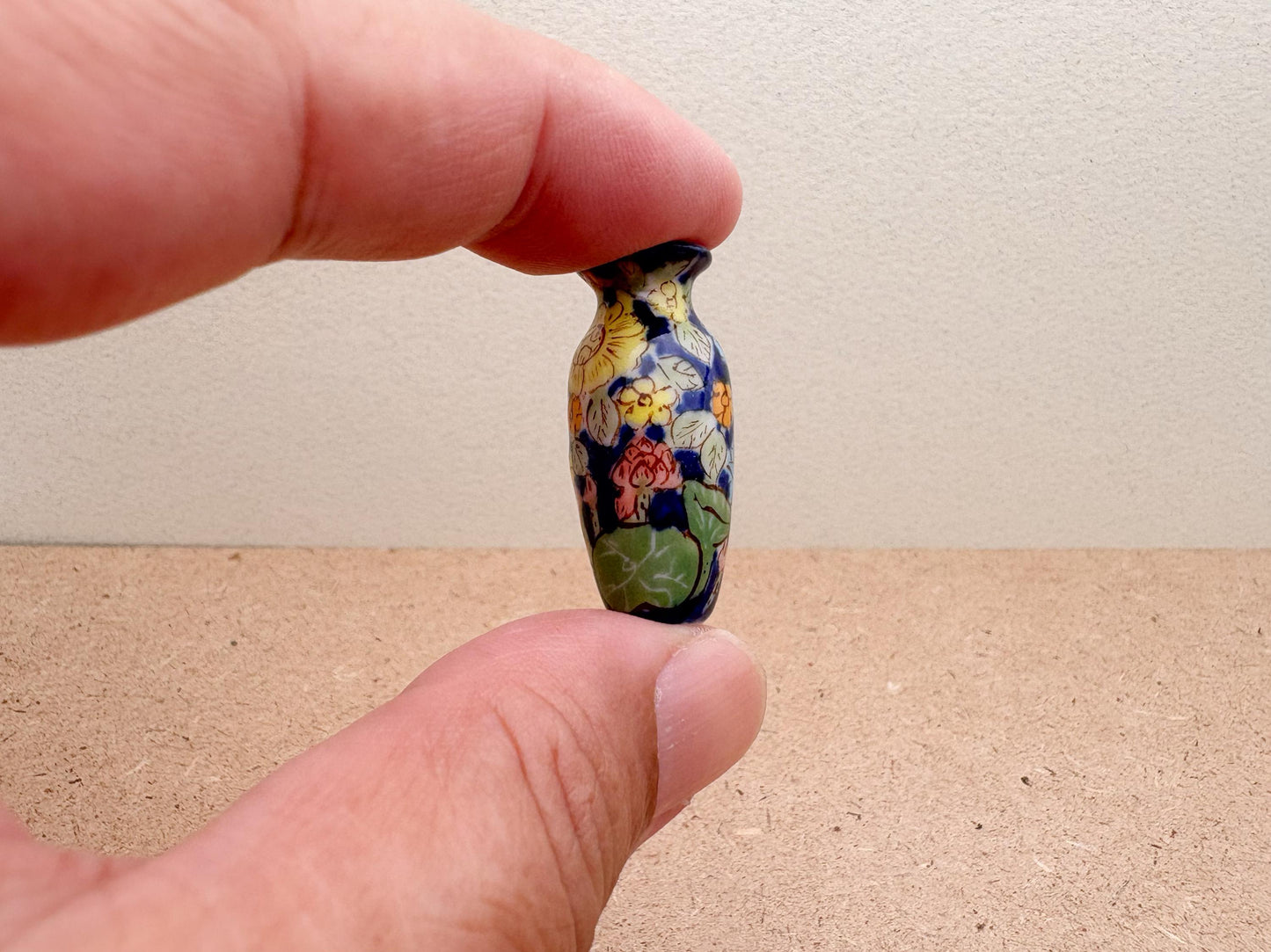 Hand-Painted Miniature Ceramic Floral Vase: Dollhouse Decor, Gift