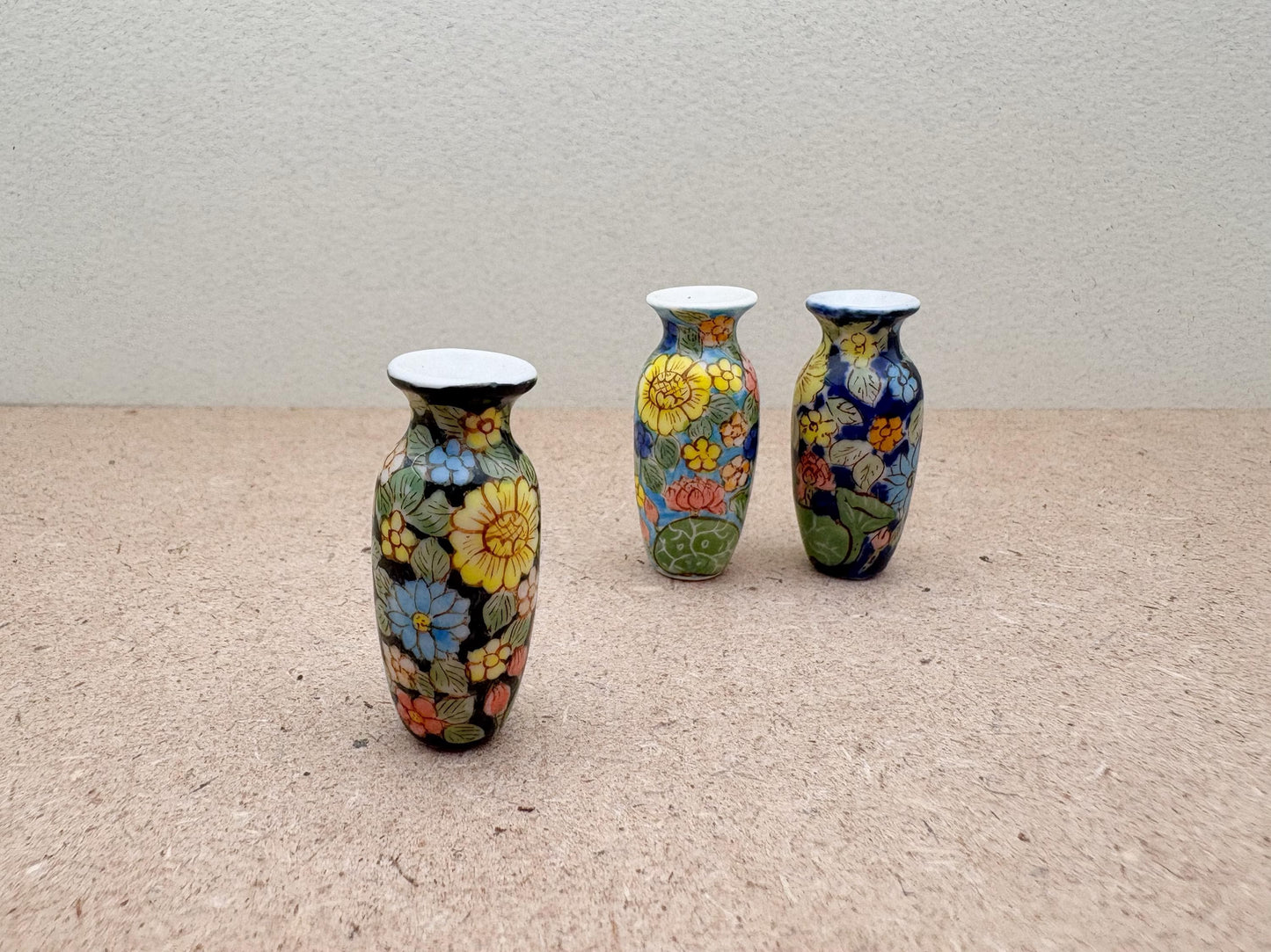Hand-Painted Miniature Ceramic Floral Vase: Dollhouse Decor, Gift
