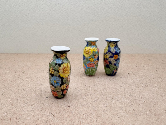 Hand-Painted Miniature Ceramic Floral Vase: Dollhouse Decor, Gift
