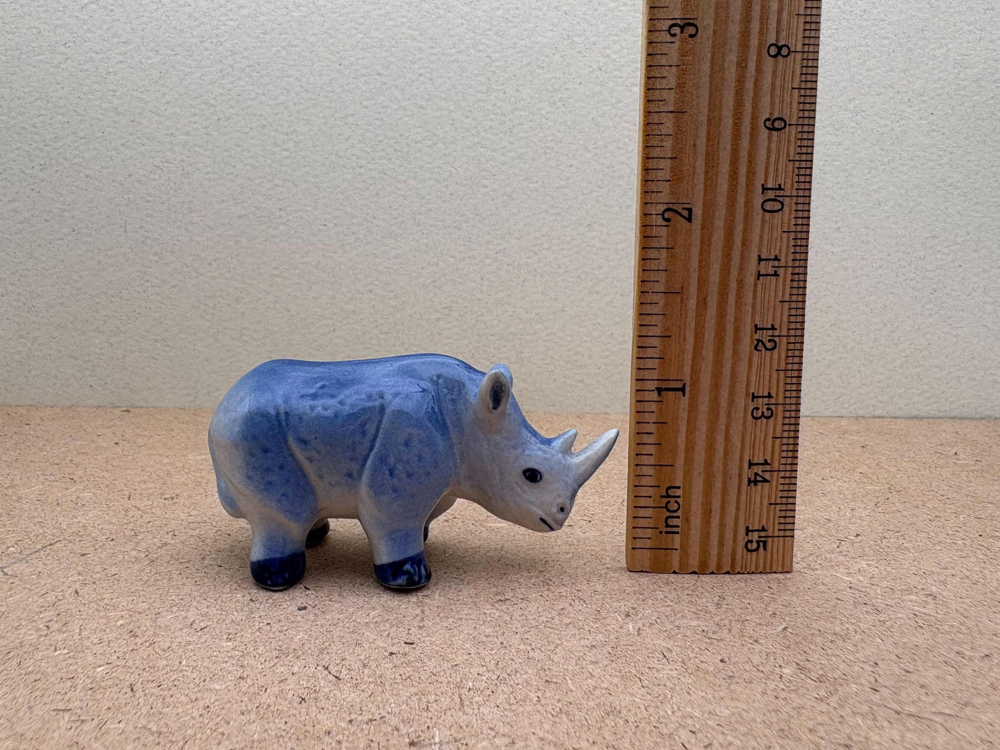 Blue Ceramic Rhino Figurine Set, Safari Animal Decor