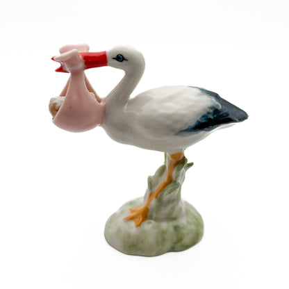 Cherished Deliveries | White Stork Figurine with Newborn Pouch