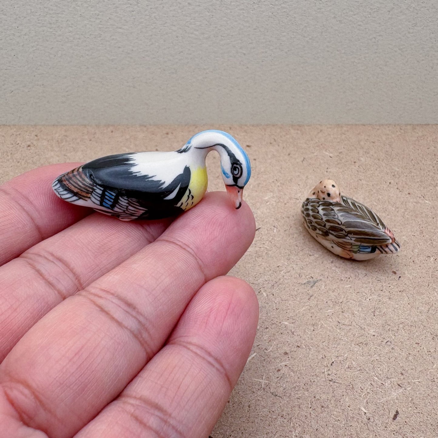 Hand-Painted Miniature Ceramic Duck Figurines