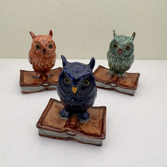 Wise Owl Ceramic Figurine on Book (Glossy-Glaze)