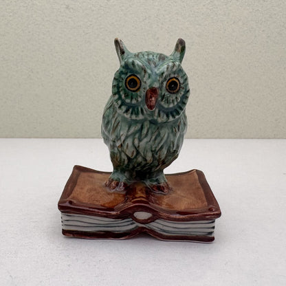 Wise Owl Ceramic Figurine on Book (Glossy-Glaze)