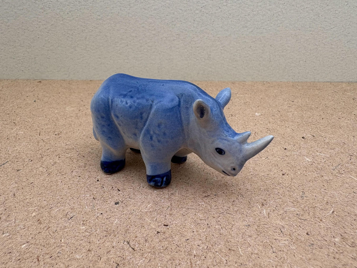 Blue Ceramic Rhino Figurine Set, Safari Animal Decor
