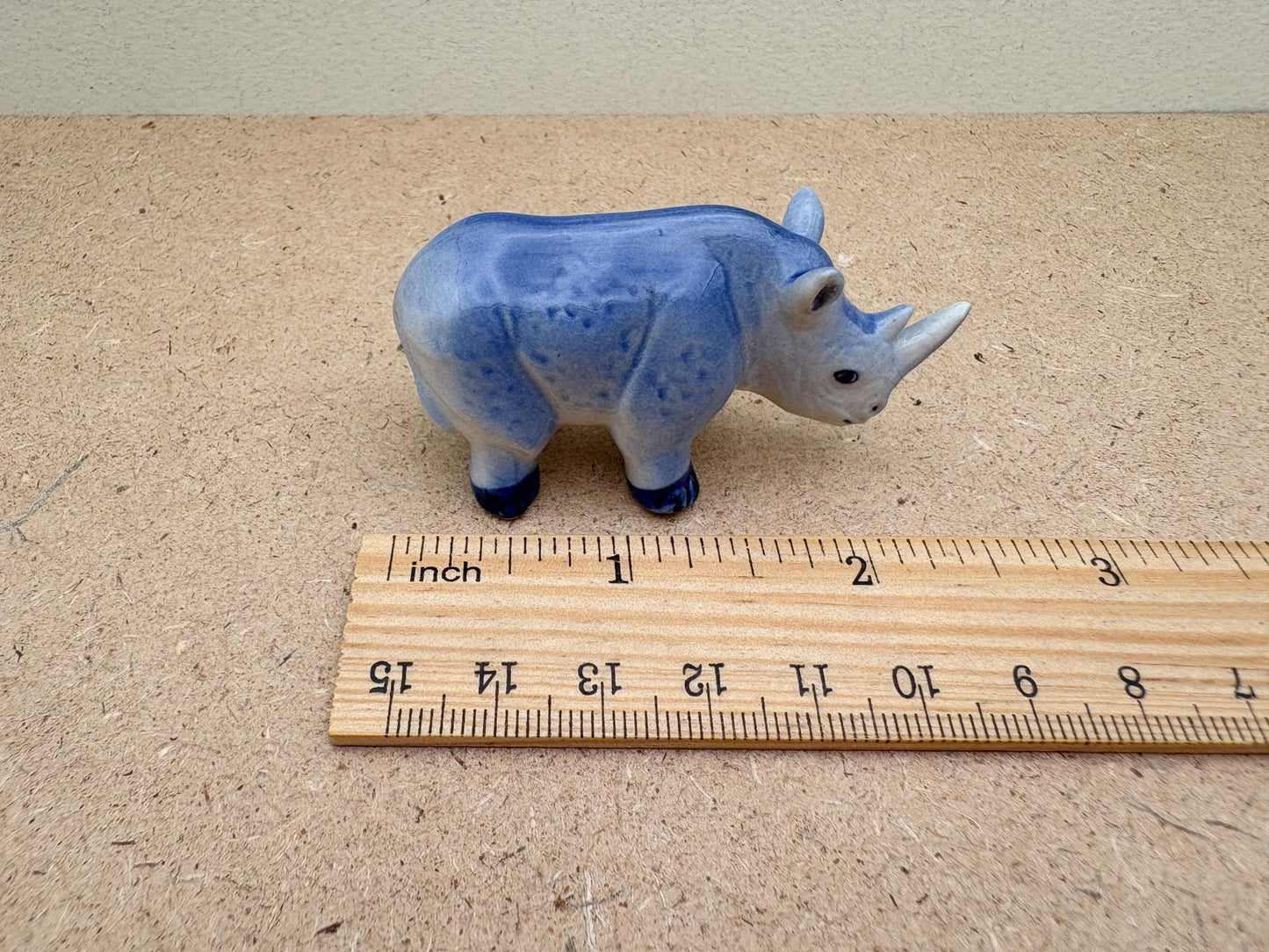 Blue Ceramic Rhino Figurine Set, Safari Animal Decor