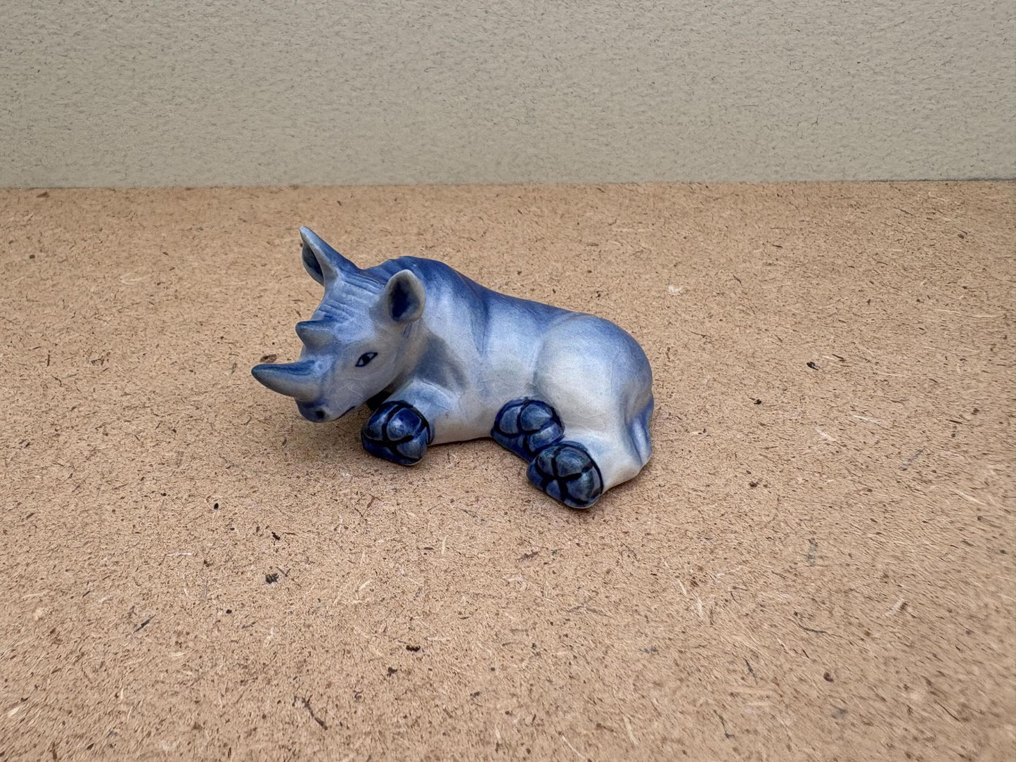 Blue Ceramic Rhino Figurine Set, Safari Animal Decor