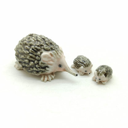 Set of 3 Hedgehog Porcupine Ceramic Figurine Miniature Statue