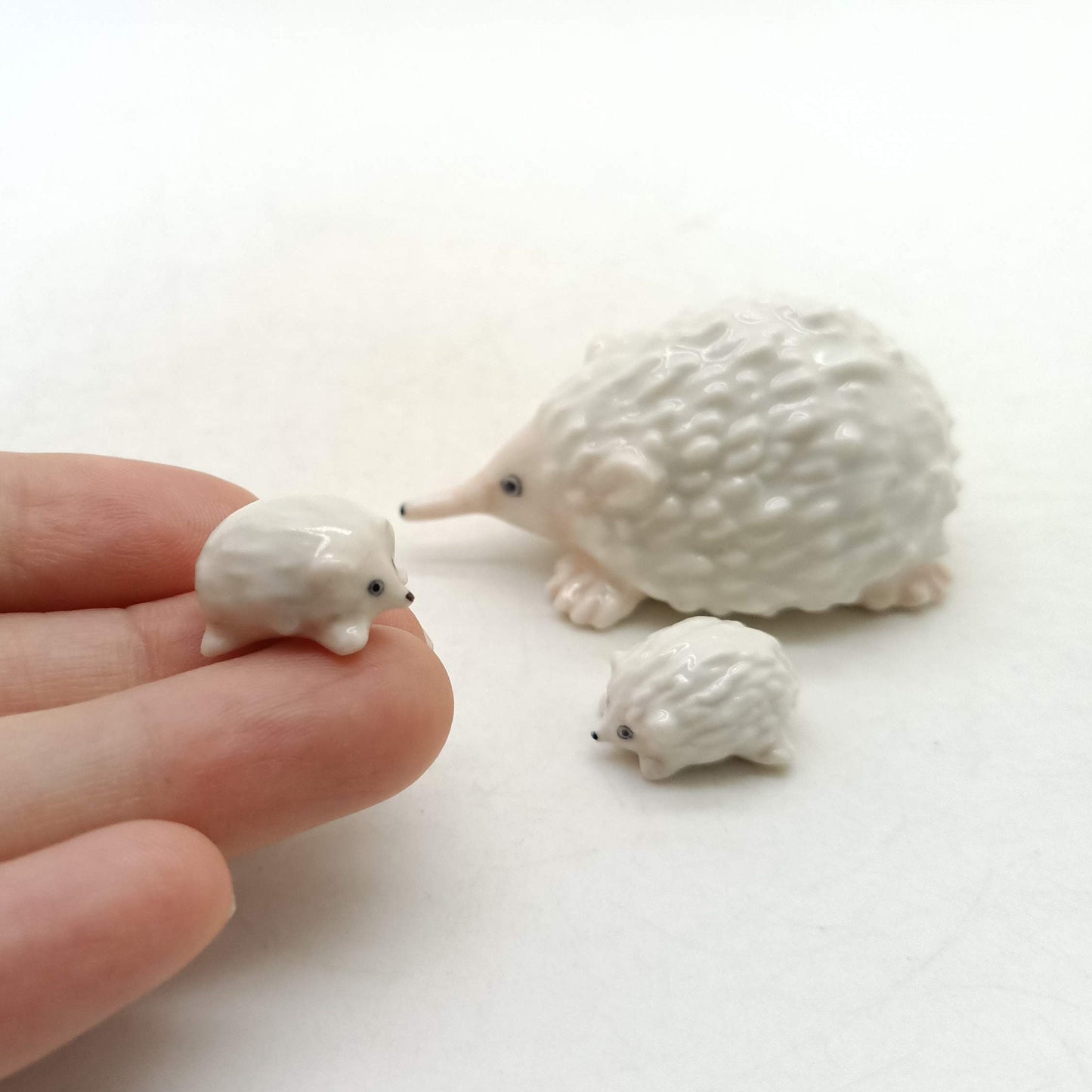 Set of 3 Hedgehog Porcupine Ceramic Figurine Miniature Statue
