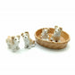 Set of 4 Brown Collie Dog Ceramic Figurine Miniature Puppy with Basket Statue