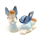Set of 2 Angel Ceramic Figurine Miniature Blue with Wings Statue