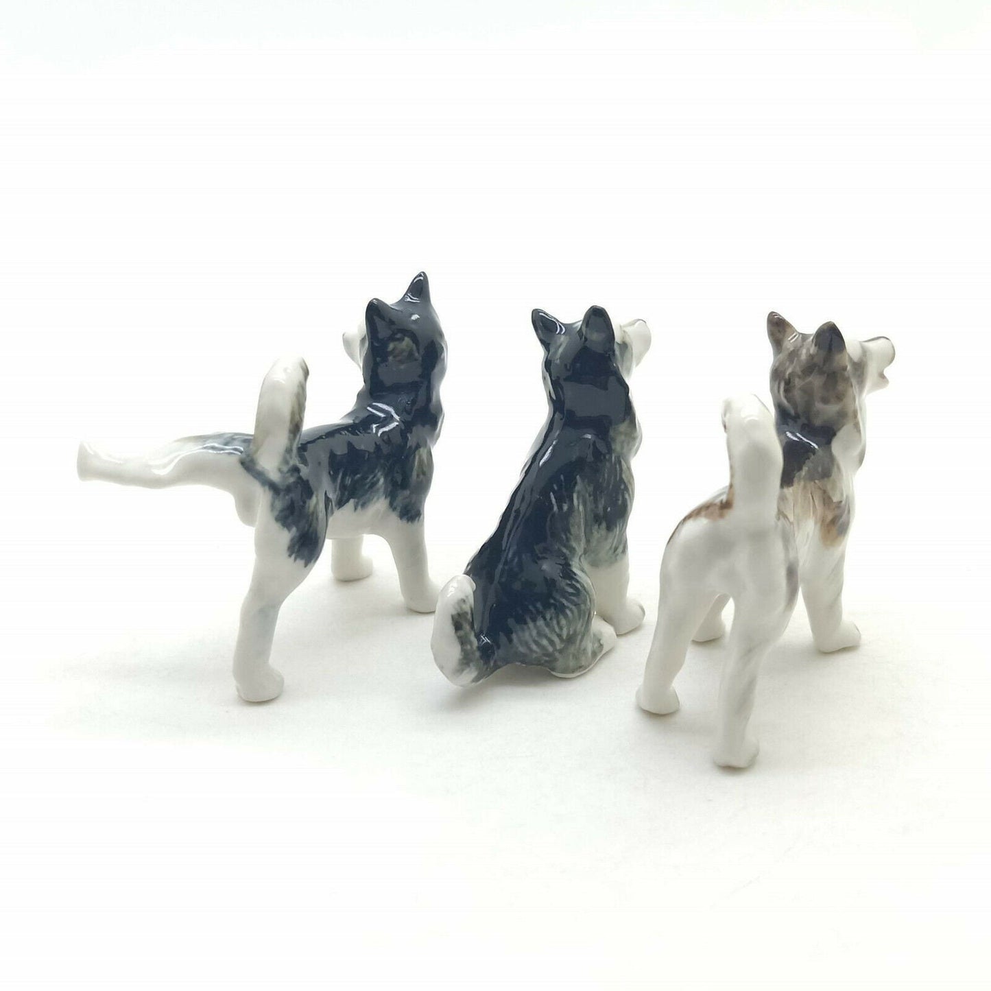 Set of 3 Siberian Husky Alaskan Malamute Dog Ceramic Figurine Animal Statue