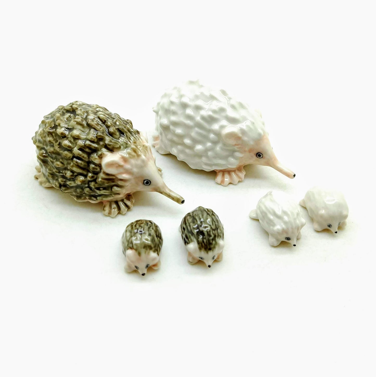 Set of 3 Hedgehog Porcupine Ceramic Figurine Miniature Statue