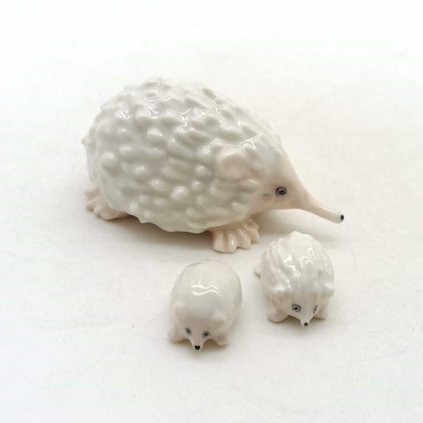 Set of 3 Hedgehog Porcupine Ceramic Figurine Miniature Statue