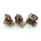 Set of 3 Owl Bird on Evil Ceramic Figurine Miniature Statue