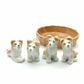 Set of 4 Brown Collie Dog Ceramic Figurine Miniature Puppy with Basket Statue