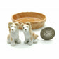 Set of 4 Brown Collie Dog Ceramic Figurine Miniature Puppy with Basket Statue